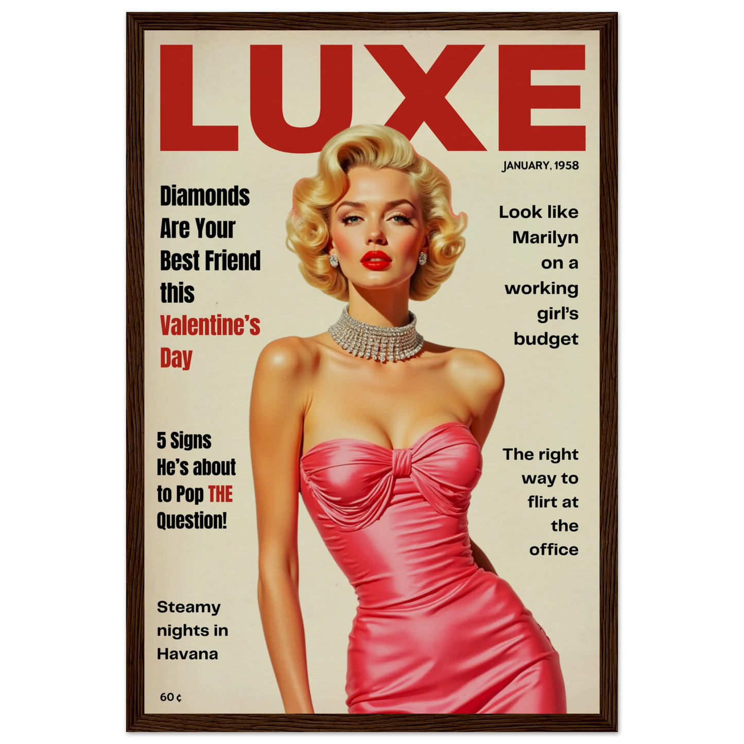 Marilyn Monroe Hollywood Glam Art Print 30x45 cm 12x18″ Museum-Quality Matte Paper Wooden Framed Poster Dark Brown Wood Frame