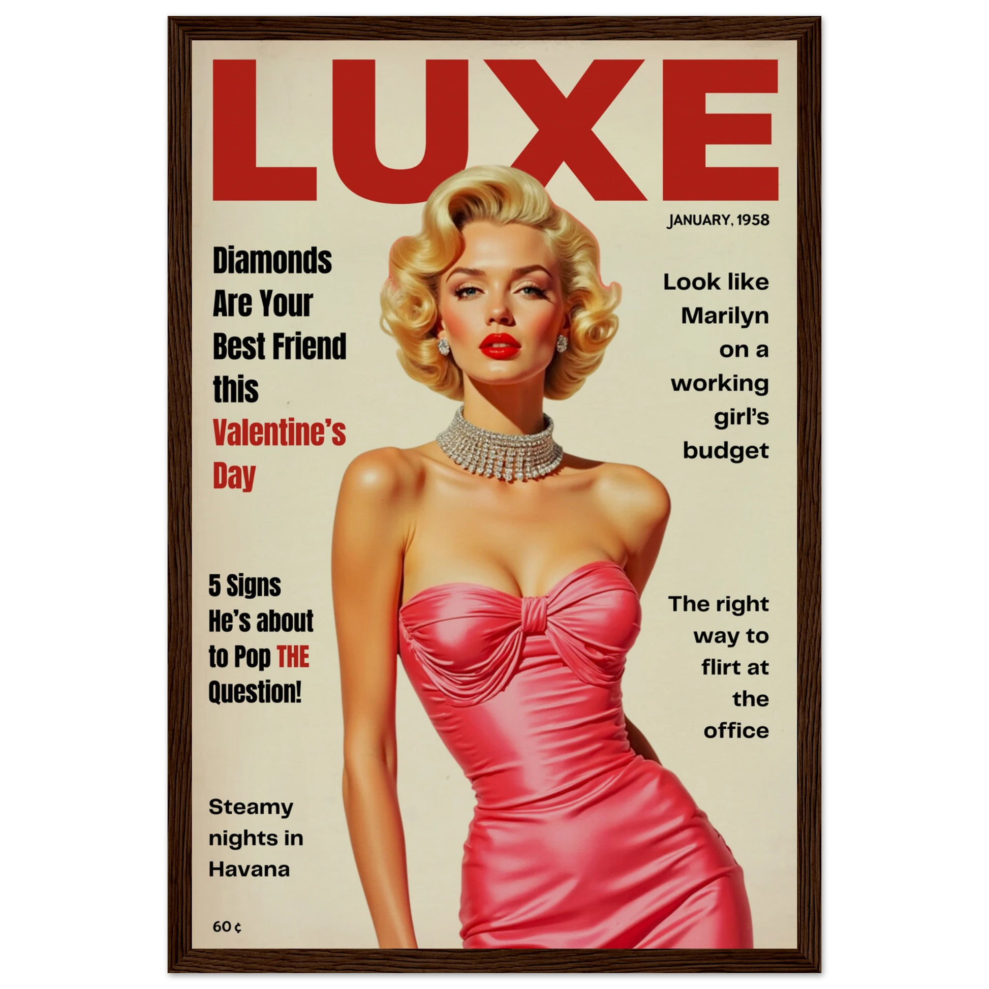 Marilyn Monroe Hollywood Glam Art Print 30x45 cm 12x18″ Museum-Quality Matte Paper Wooden Framed Poster Dark Brown Wood Frame