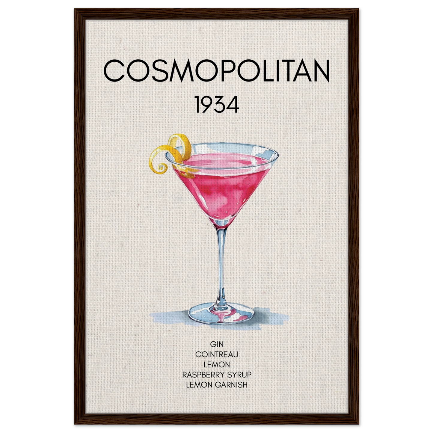 Cosmopolitan Cocktail Bar Poster Print Dark Brown Wood Frame 60x90 cm 24x36″ Framed Canvas