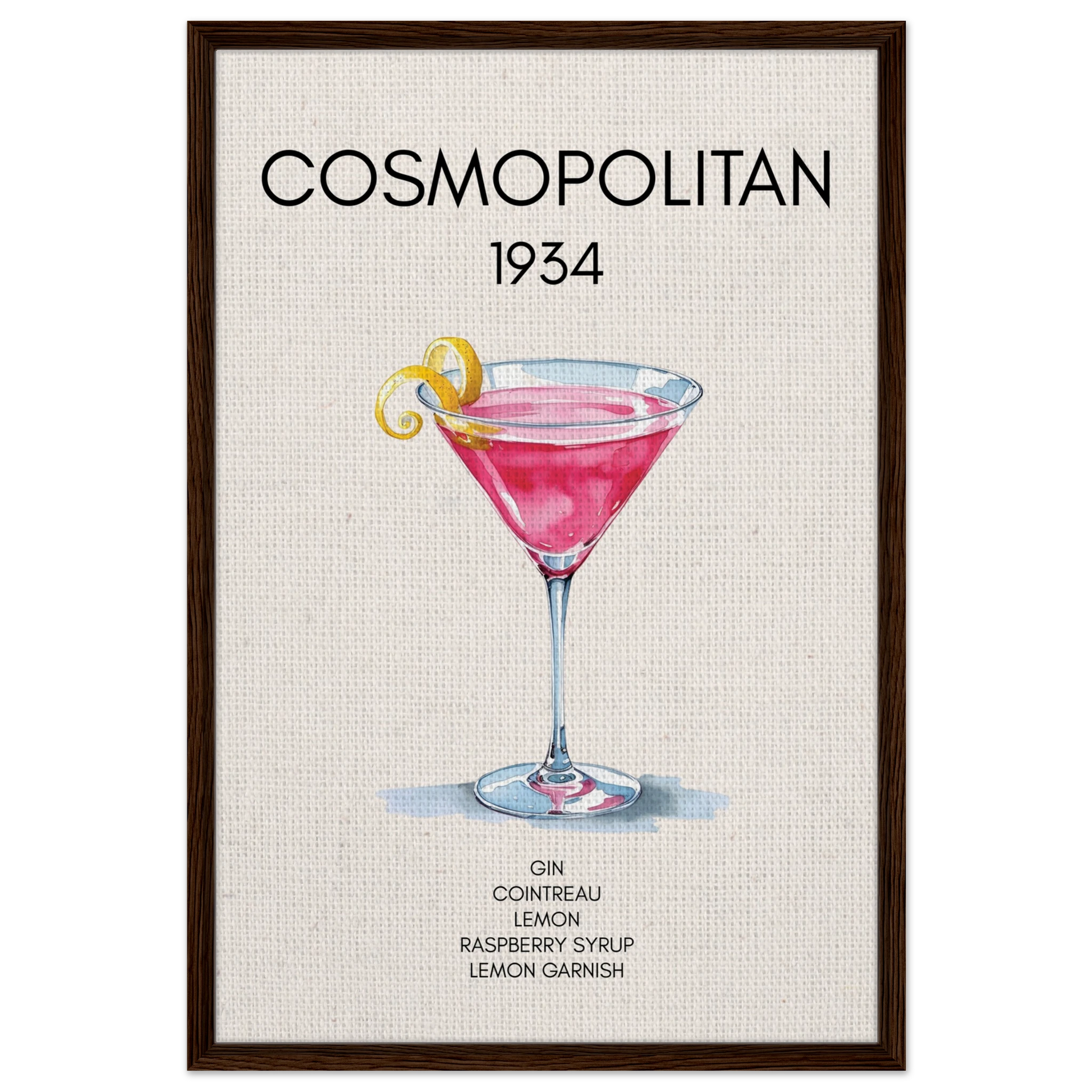 Cosmopolitan Cocktail Bar Art Print Dark Brown Wood Frame 60x90 cm 24x36″ Framed Canvas