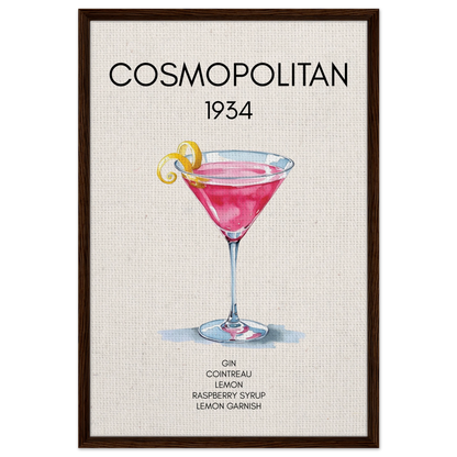 Cosmopolitan Cocktail Bar Art Print Dark Brown Wood Frame 60x90 cm 24x36″ Framed Canvas