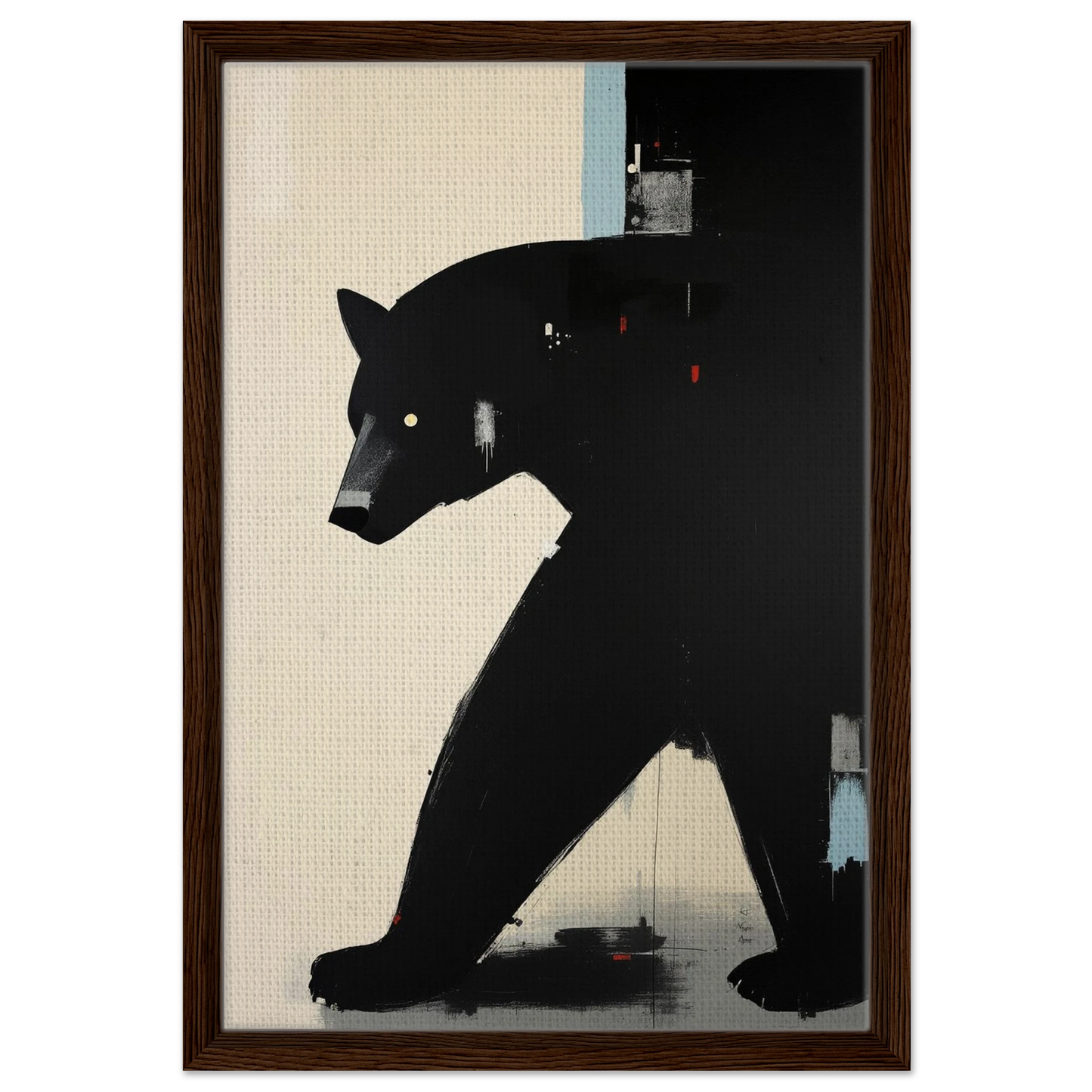 Abstract Black Bear Art Poster Print Dark Brown Wood Frame 40x60 cm 16x24″ Framed Canvas