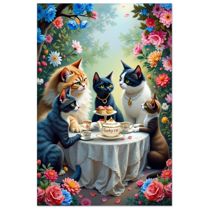 Lucky Cat Tea Party Botanical Art Print 60x90 cm 24x36″ Premium Matte Paper Poster No Frame