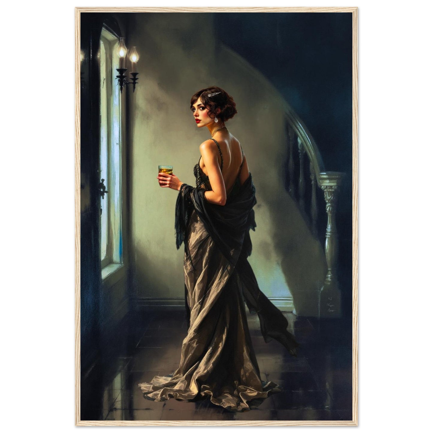 Art Deco Flapper Speakeasy Fine Art Print Light Wood Frame 60x90 cm 24x36″ Classic Matte Framed Poster