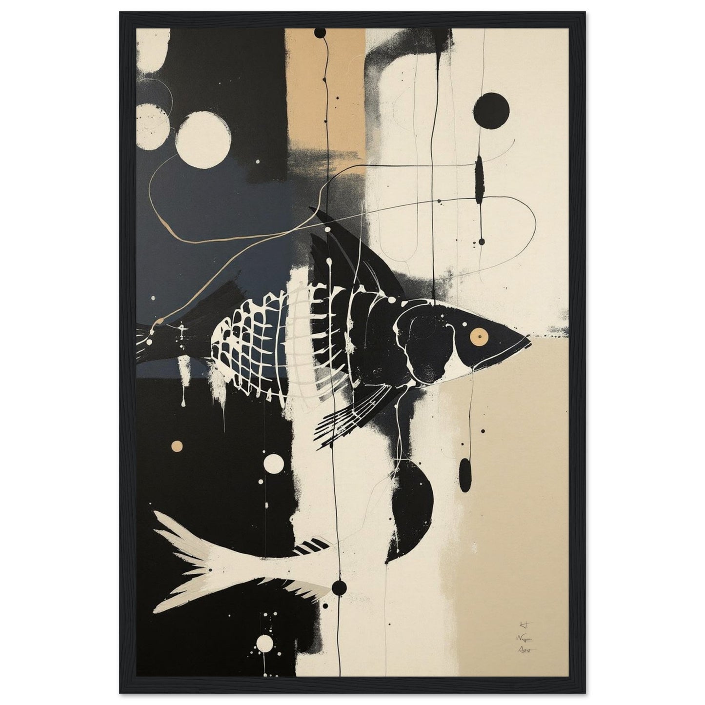 Abstract Fish Art Poster Print – Framed Modern Neutral Wall Décor White Wood Frame 60x90 cm 24x36″ Premium Matte Framed Poster