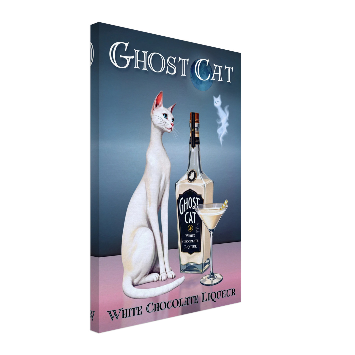 White Cat Martini Cocktail Bar Art Print 40x60 cm 16x24″ Gallery Wrapped Canvas No Frame