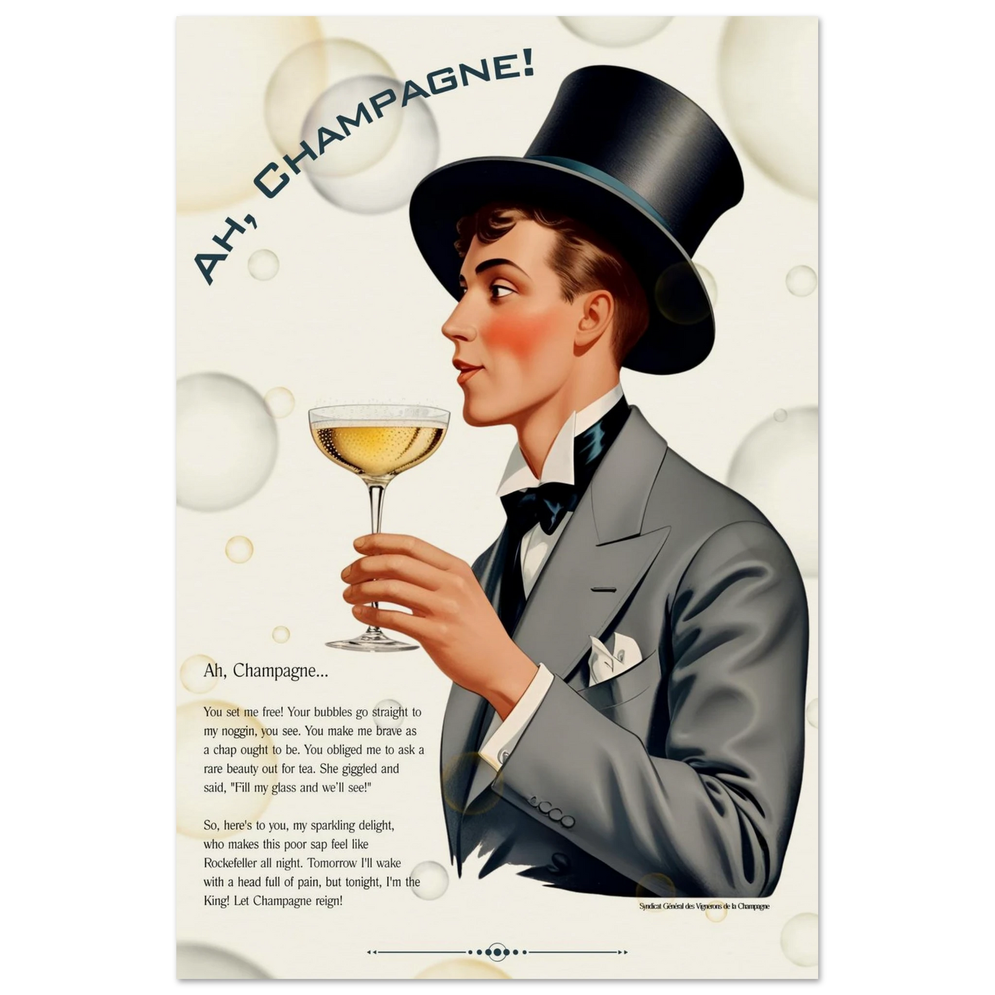 Art Deco Champagne Funny Poem Art Print 30x45 cm 12x18″ Museum-Quality Matte Paper Poster No Frame