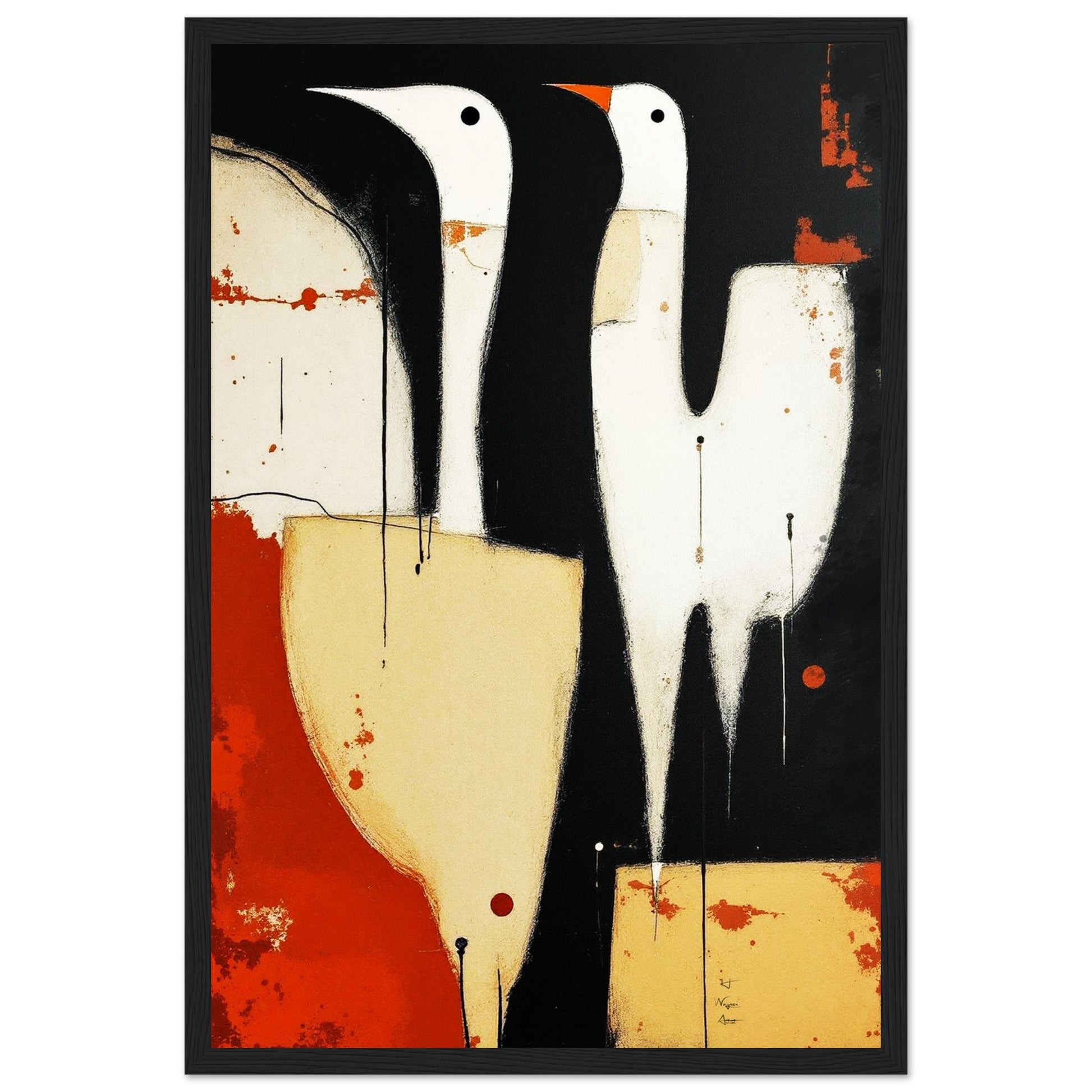 Abstract Neutral Goose Bird Art Print 30x45 cm 12x18″ Premium Matte Framed Poster Black frame