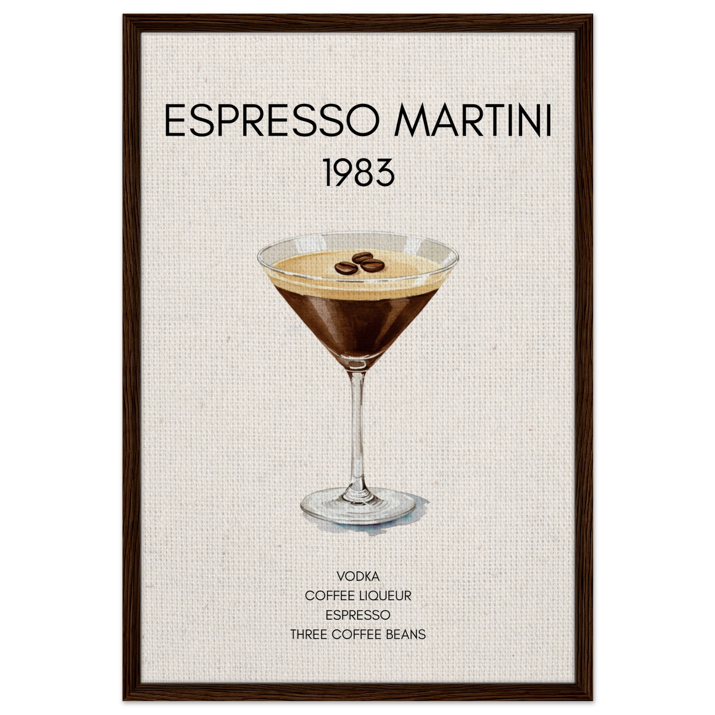 Espresso Martini Cocktail Bar Poster Print Dark Brown Wood Frame 60x90 cm 24x36″ Framed Canvas
