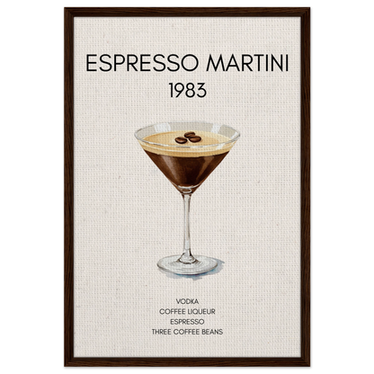 Espresso Martini Cocktail Bar Poster Print Dark Brown Wood Frame 60x90 cm 24x36″ Framed Canvas