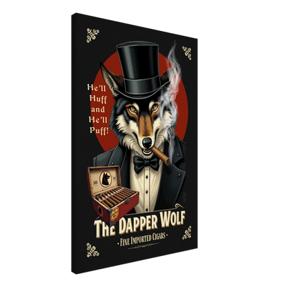 Smoking Wolf Speakeasy Cigar Art Print 30x45 cm 12x18″ Premium Matte Framed Poster Dark Brown Wood Frame