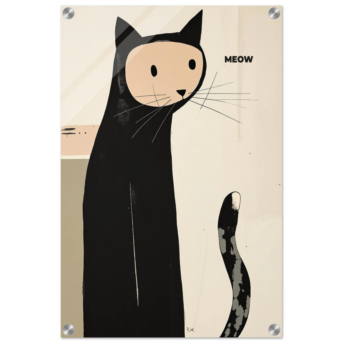 Quirky Modern Cat Art Poster Print 40x60 cm 16x24″ Sleek Acrylic Print No Frame