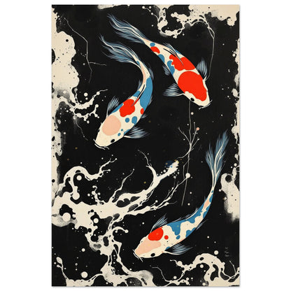 Modern Black White Koi Fish Ocean Art Print