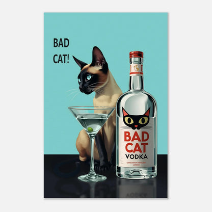 Siamese Cat Retro Martini Cocktail Bar Art Print White Wood Frame 60x90 cm 24x36″ Premium Matte Paper Wooden Framed Poster