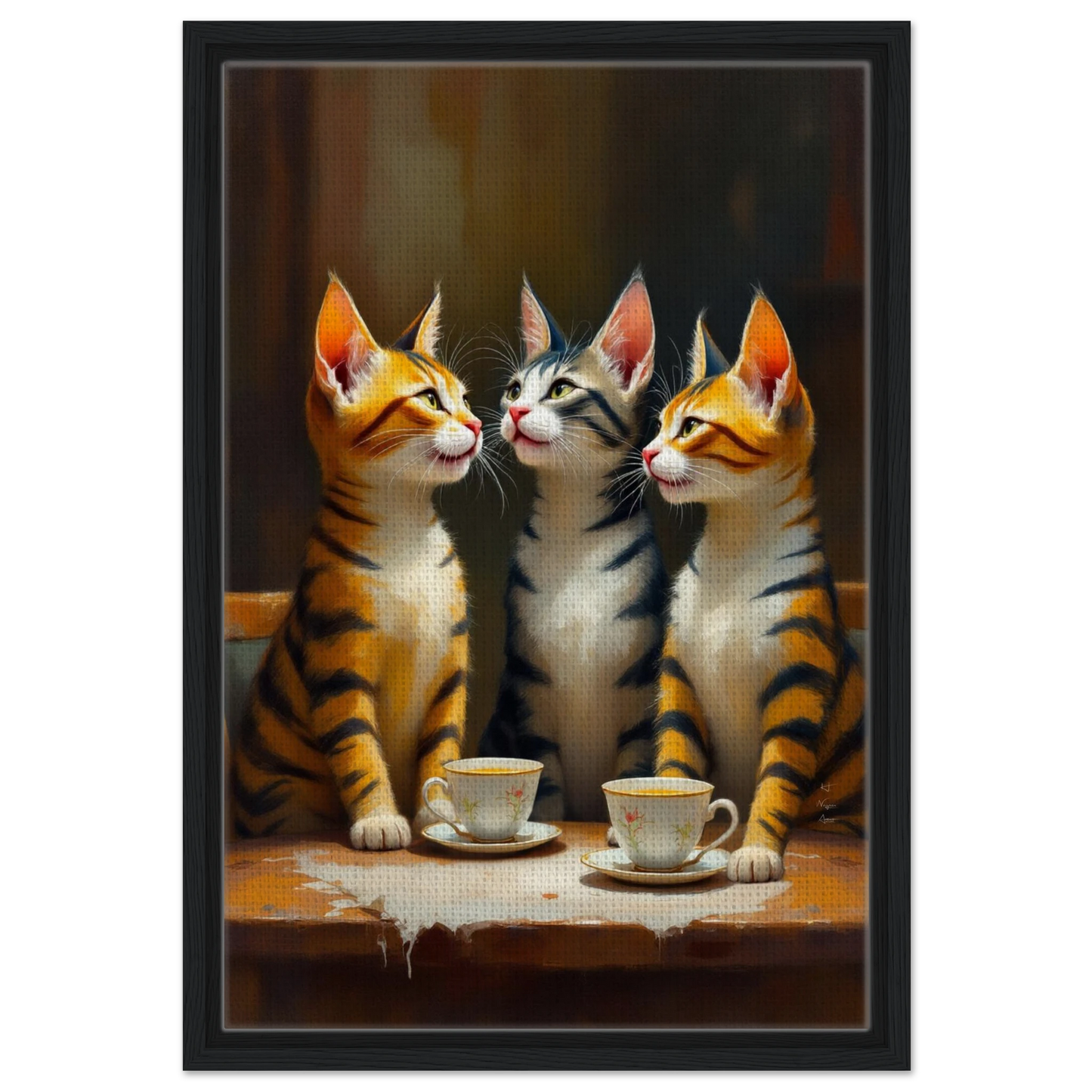 Tabby Cat Vintage Kitchen Art Print 40x60 cm 16x24″ Framed Canvas Black Wood Frame