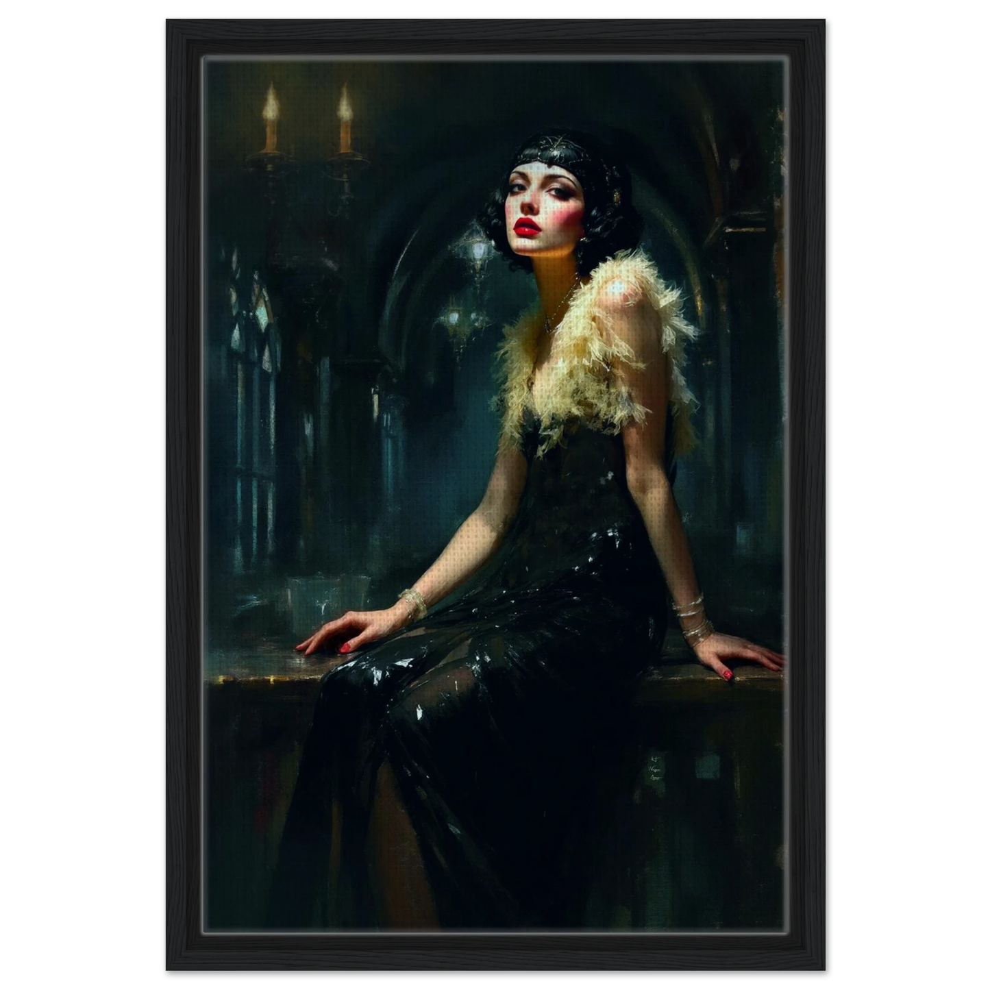 Speakeasy 1920s Flapper Art Print 40x60 cm 16x24″ Framed Canvas Black Wood Frame
