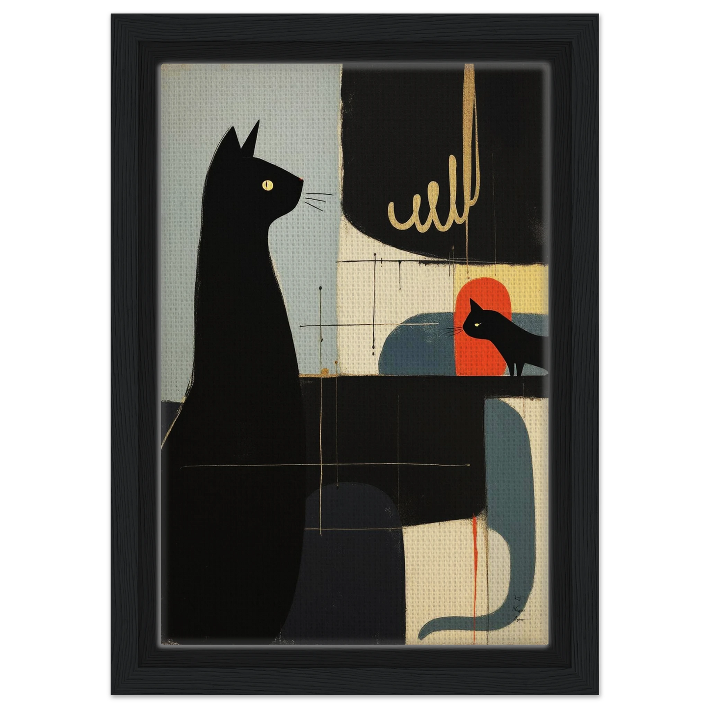 Abstract Cat & Kitten Modern Art Print Black Wood Frame 20x30 cm 8x12″ Framed Canvas