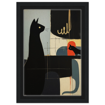 Abstract Cat & Kitten Modern Art Print Black Wood Frame 20x30 cm 8x12″ Framed Canvas