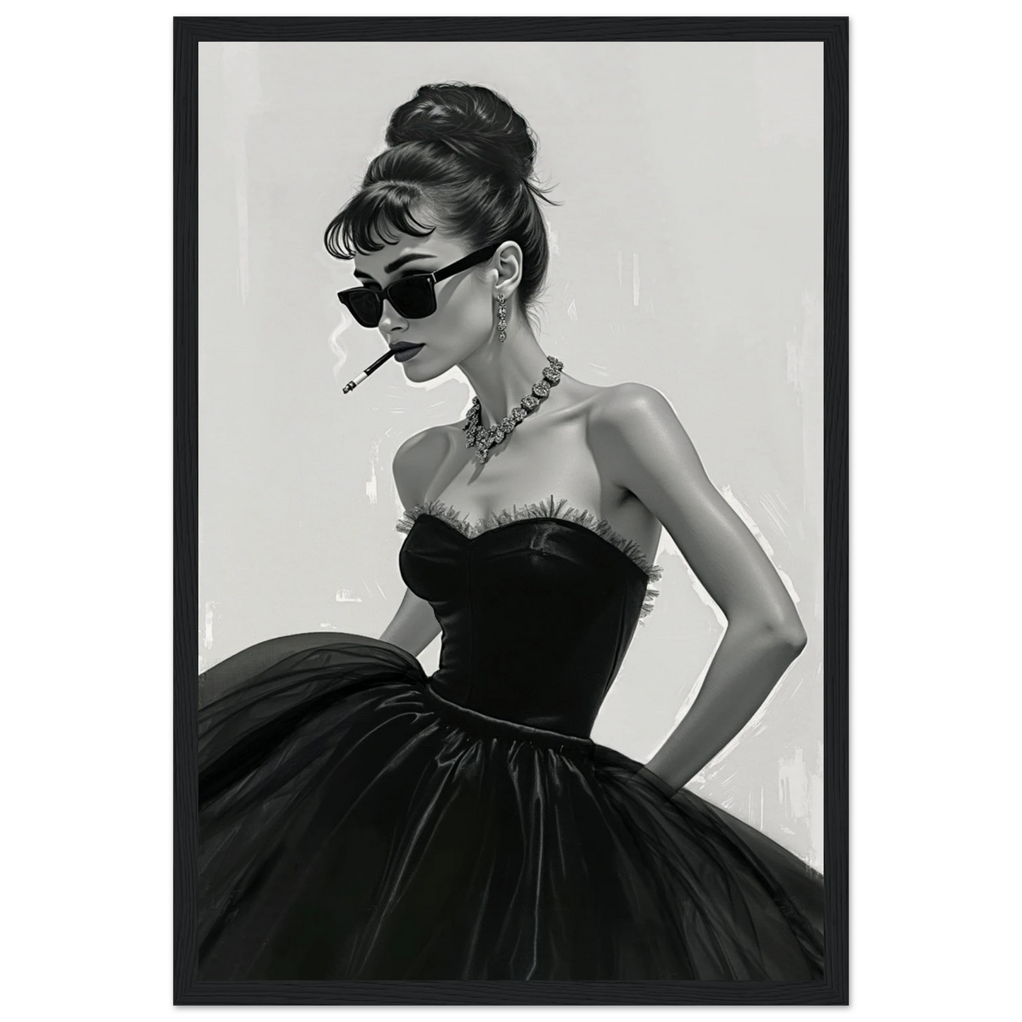 Audrey Hepburn Fashion Art Print Black Wood Frame 30x45 cm 12x18″ Museum-Quality Matte Paper Wooden Framed Poster