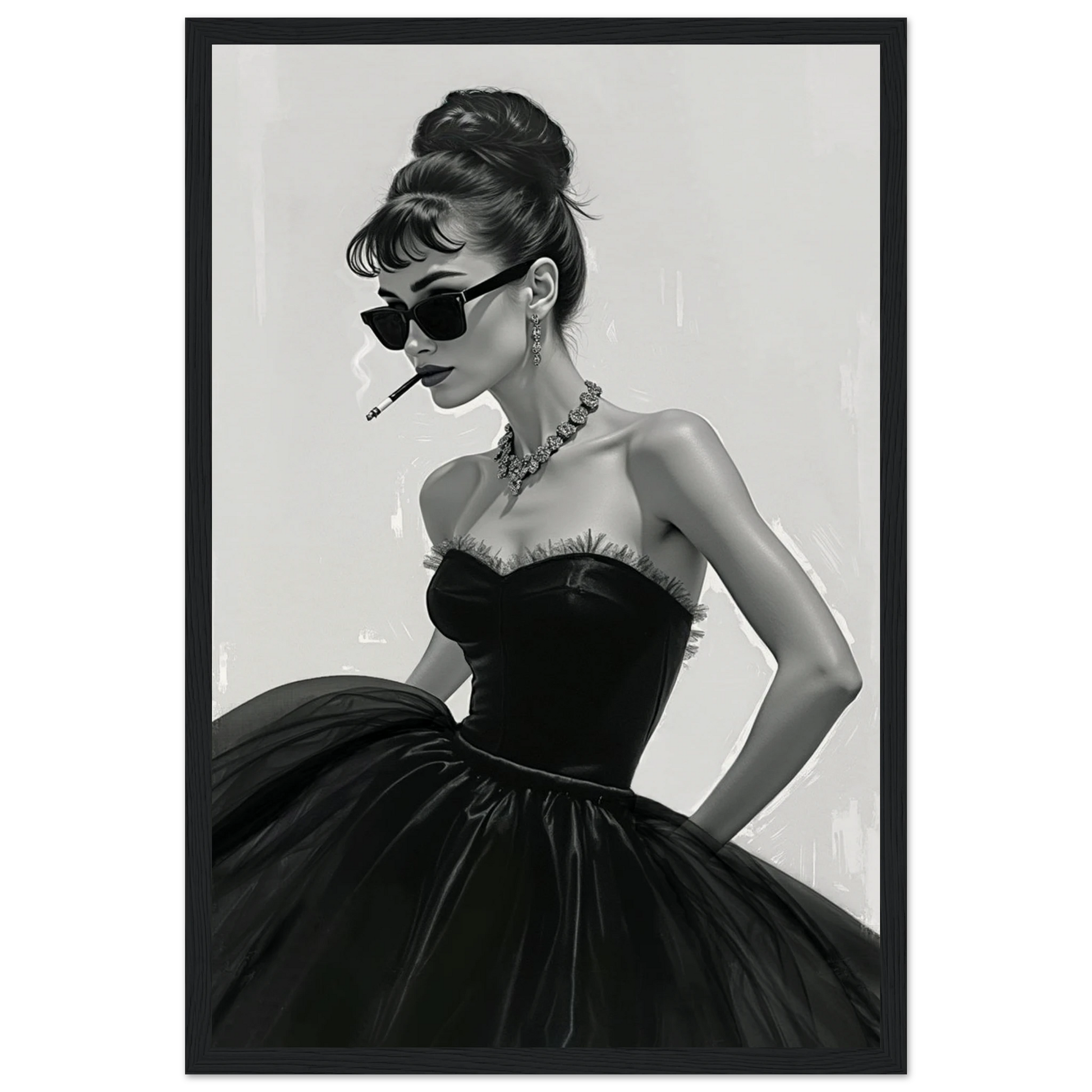 Audrey Hepburn Smoking Fashion Art Print Black Wood Frame 30x45 cm 12x18″ Museum-Quality Matte Paper Wooden Framed Poster