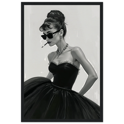 Audrey Hepburn Smoking Fashion Art Print Black Wood Frame 30x45 cm 12x18″ Museum-Quality Matte Paper Wooden Framed Poster