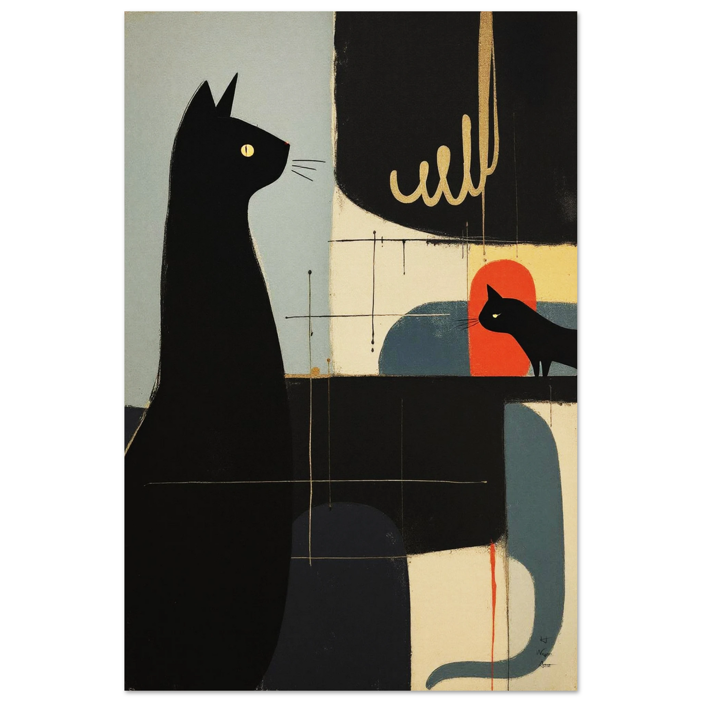 Abstract Cat & Kitten Modern Art Print No Frame 60x90 cm 24x36″ Museum-Quality Matte Paper Poster