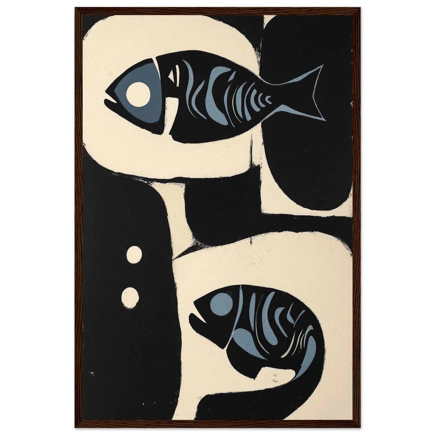Abstract Mid-Century Modern Fish Art Print Dark Brown Wood Frame 30x45 cm 12x18″ Framed Canvas