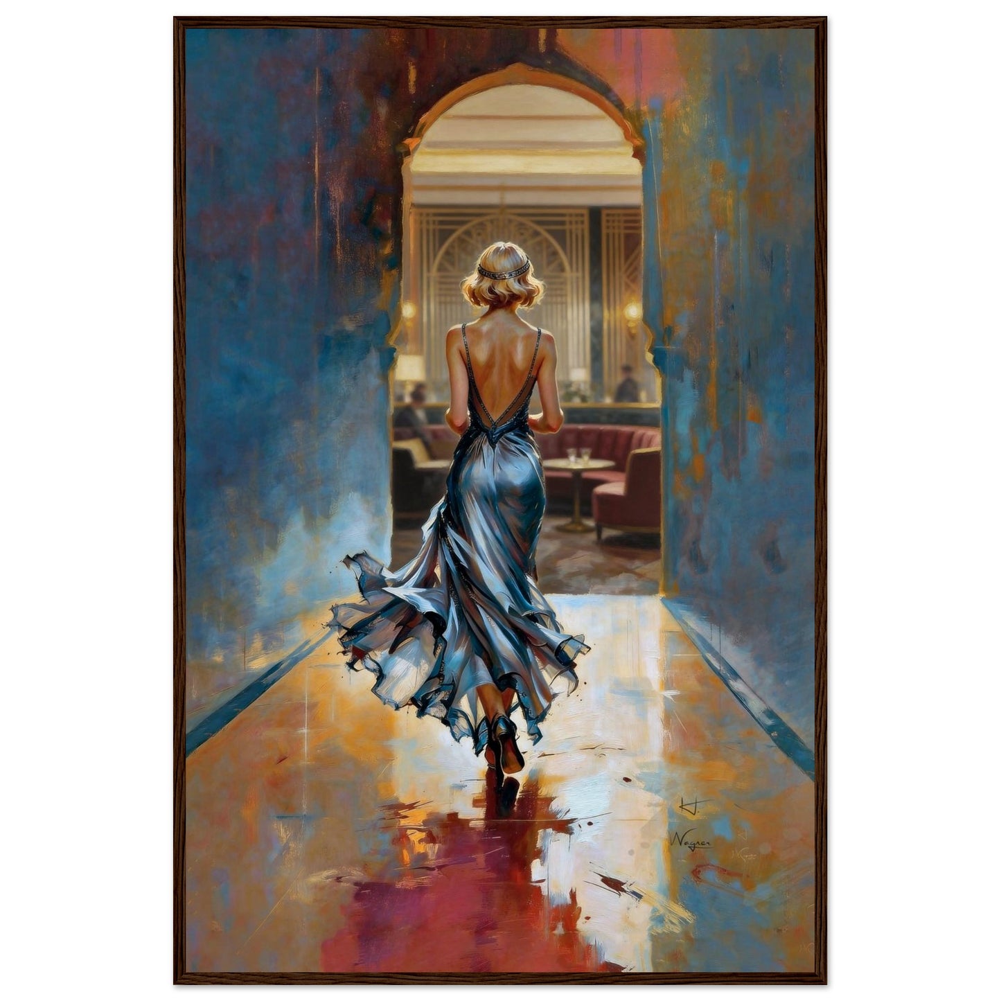 1920s Speakeasy Gatsby Flapper Art Deco Print 60x90 cm 24x36″ Museum-Quality Matte Framed Poster Dark Brown Wood Frame