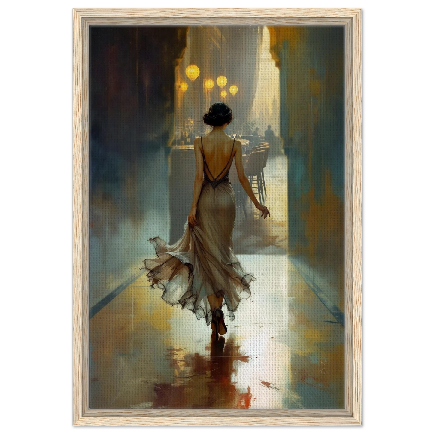 1920s Speakeasy Art Deco Print Light Wood Frame 40x60 cm 16x24″ Framed Canvas