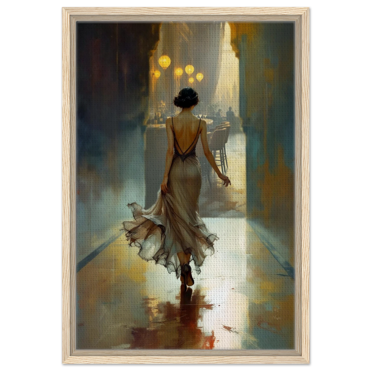 1920s Speakeasy Art Deco Flapper Print 40x60 cm 16x24″ Framed Canvas Light Wood Frame