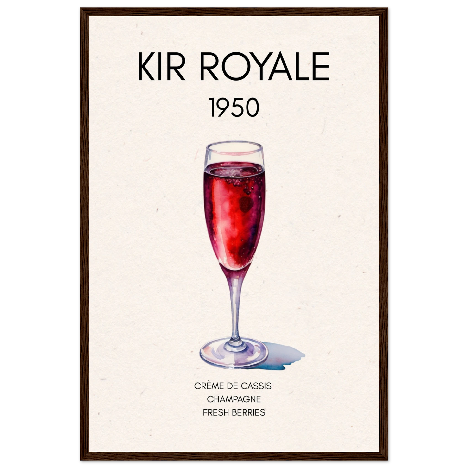 Kir Royale Champagne Cocktail Bar Art Print Dark Brown Wood Frame 40x60 cm 16x24″ Premium Matte Paper Wooden Framed Poster
