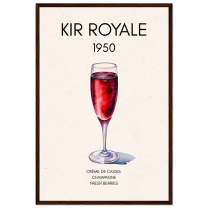 Kir Royale Champagne Cocktail Bar Art Print Dark Brown Wood Frame 40x60 cm 16x24″ Premium Matte Paper Wooden Framed Poster