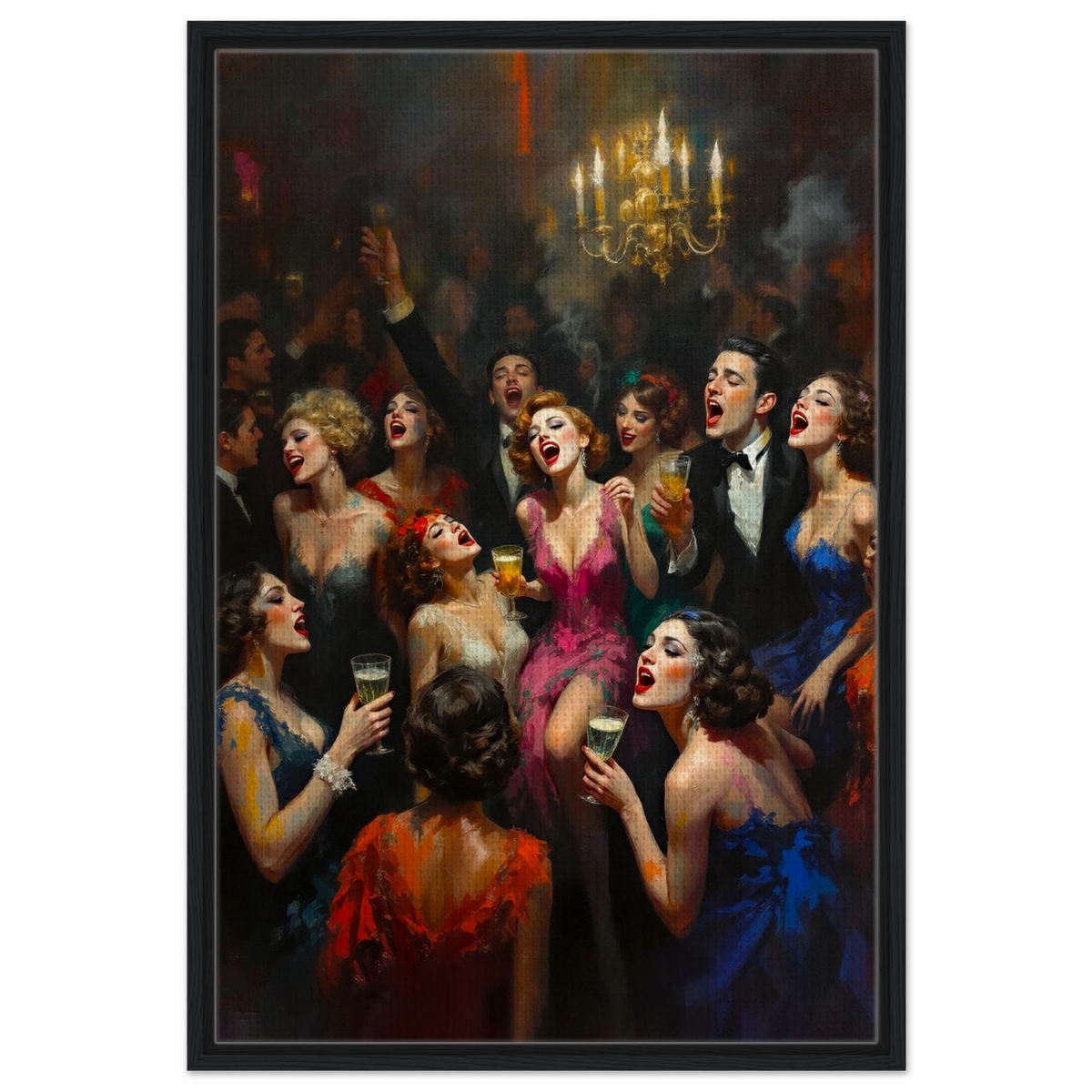 Gatsby 1920s Art Deco Speakeasy Art Print 60x90 cm 24x36″ Framed Canvas Black Wood Frame