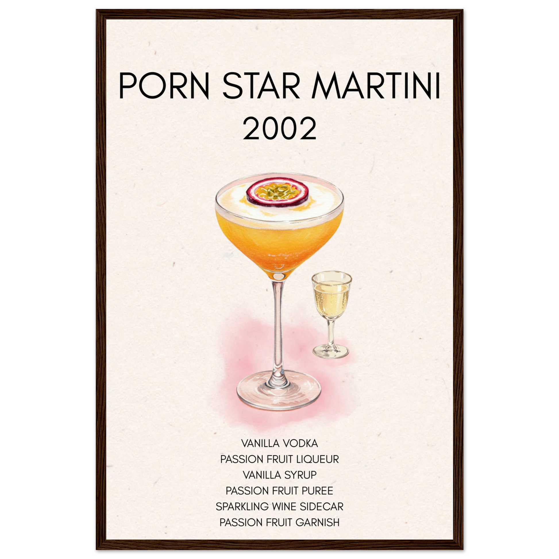 Porn Star Martini Bar Art Cocktail Print Dark Brown Wood Frame 40x60 cm 16x24″ Premium Matte Paper Wooden Framed Poster