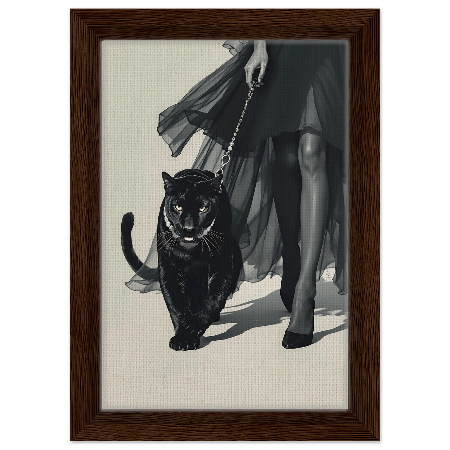 Retro Fashion Model Panther Art Print Dark Brown Wood Frame 20x30 cm 8x12″ Framed Canvas