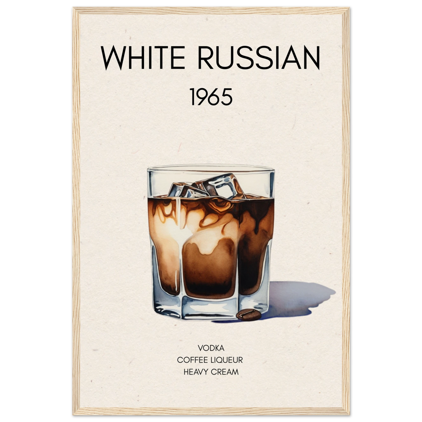 White Russian Cocktail Bar Art Poster Print Light Wood Frame 40x60 cm 16x24″ Museum-Quality Matte Paper Wooden Framed Poster