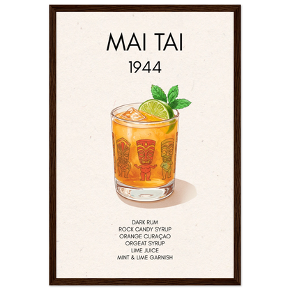 Mai Tai Tropical Cocktail Bar Poster Print Dark Brown Wood Frame 30x45 cm 12x18″ Premium Matte Paper Wooden Framed Poster