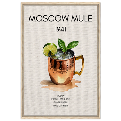 Moscow Mule Cocktail Bar Poster Print Light Wood Frame 60x90 cm 24x36″ Framed Canvas