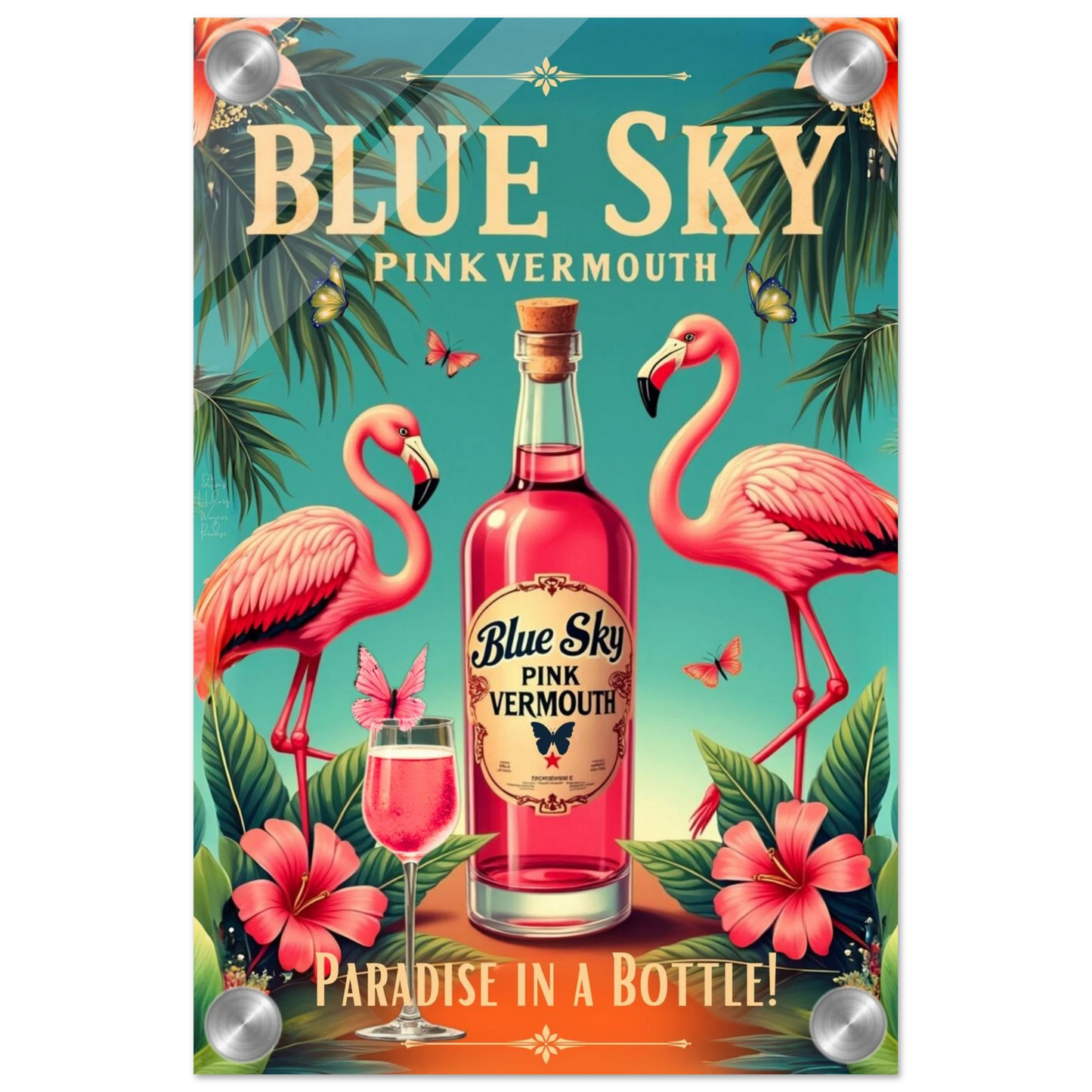 Vintage Pink Flamingo Tiki Bar Art Print 20x30 cm 8x12″ Sleek Acrylic Print No Frame