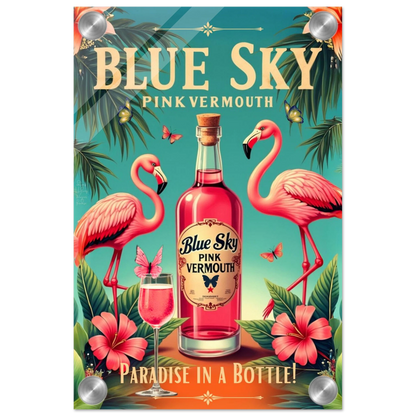 Vintage Pink Flamingo Tiki Bar Art Print 20x30 cm 8x12″ Sleek Acrylic Print No Frame