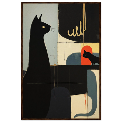 Abstract Cat & Kitten Modern Art Print Dark Brown Wood Frame 60x90 cm 24x36″ Museum-Quality Matte Framed Poster
