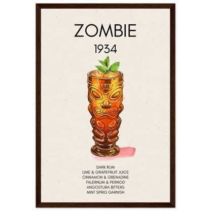 Zombie Tiki Cocktail Bar Art Print Dark Brown Wood Frame 30x45 cm 12x18″ Museum-Quality Matte Paper Wooden Framed Poster