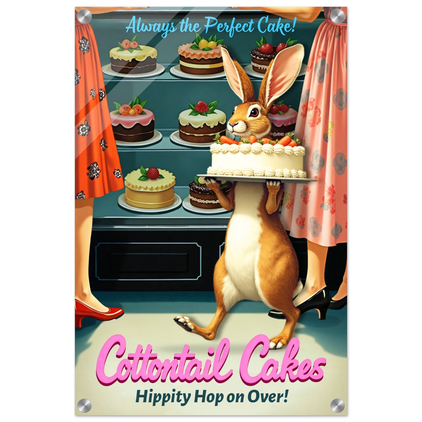 Cottontail Cakes 1950s Rabbit Art Print 40x60 cm 16x24″ Sleek Acrylic Print