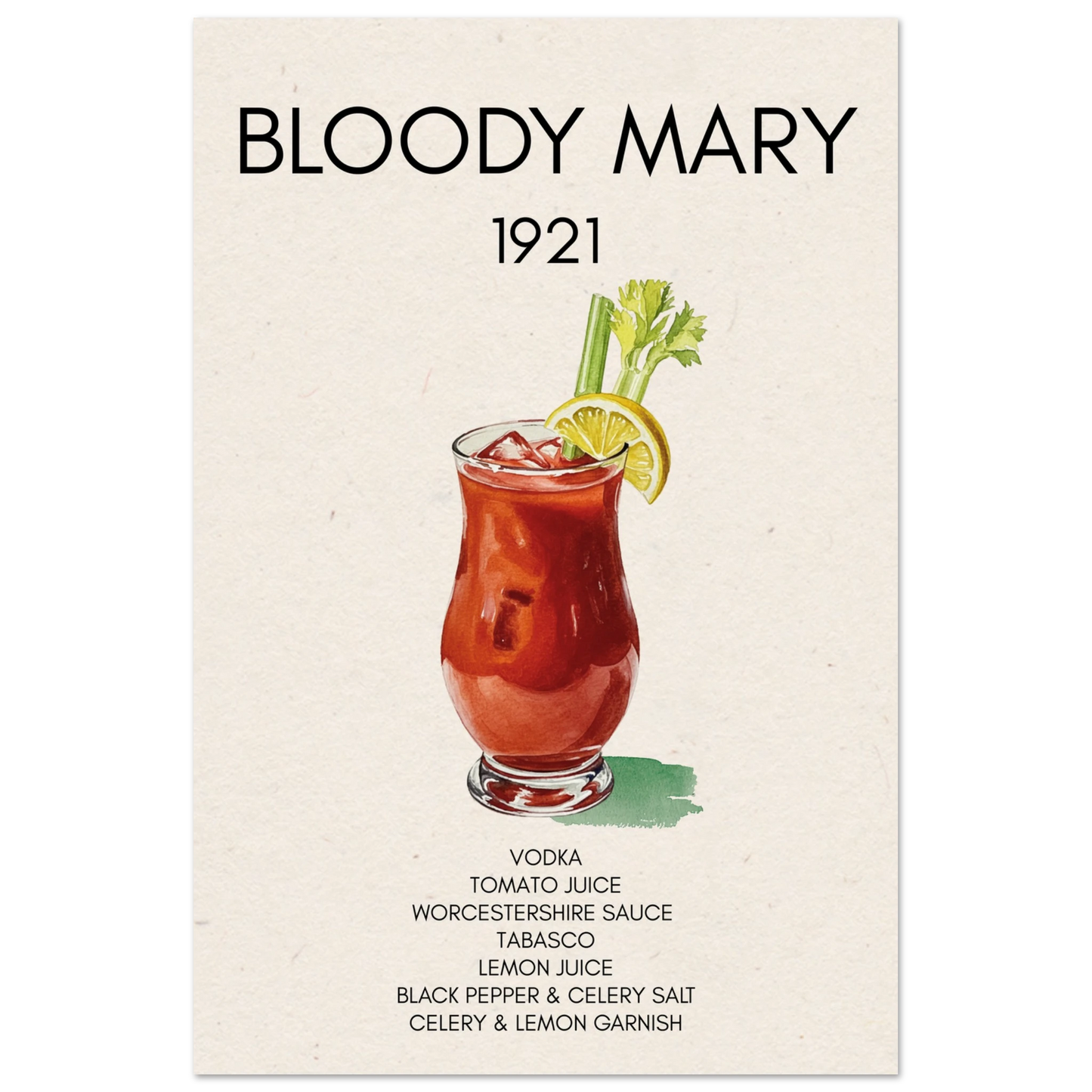 Bloody Mary Cocktail Bar Poster Print No Frame 60x90 cm 24x36″ Museum-Quality Matte Paper Poster