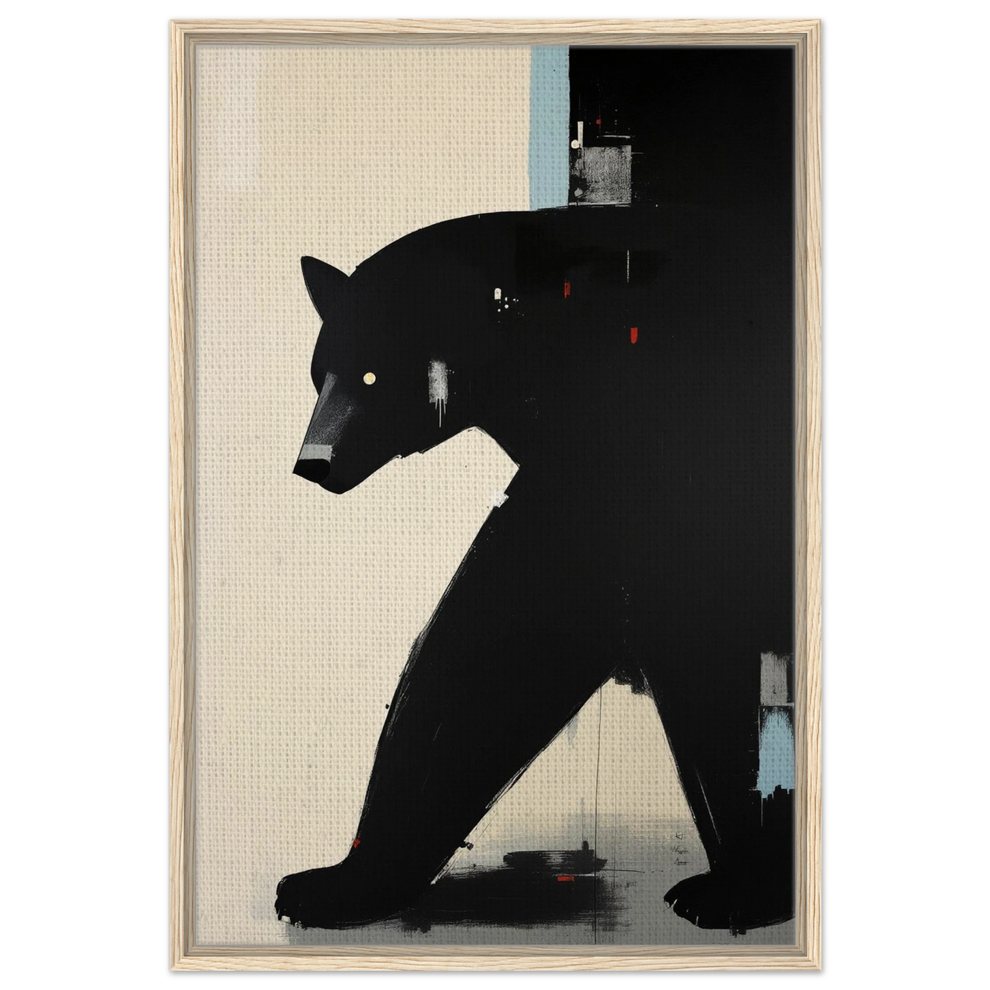 Abstract Black Bear Art Poster Print Light Wood Frame 60x90 cm 24x36″ Framed Canvas