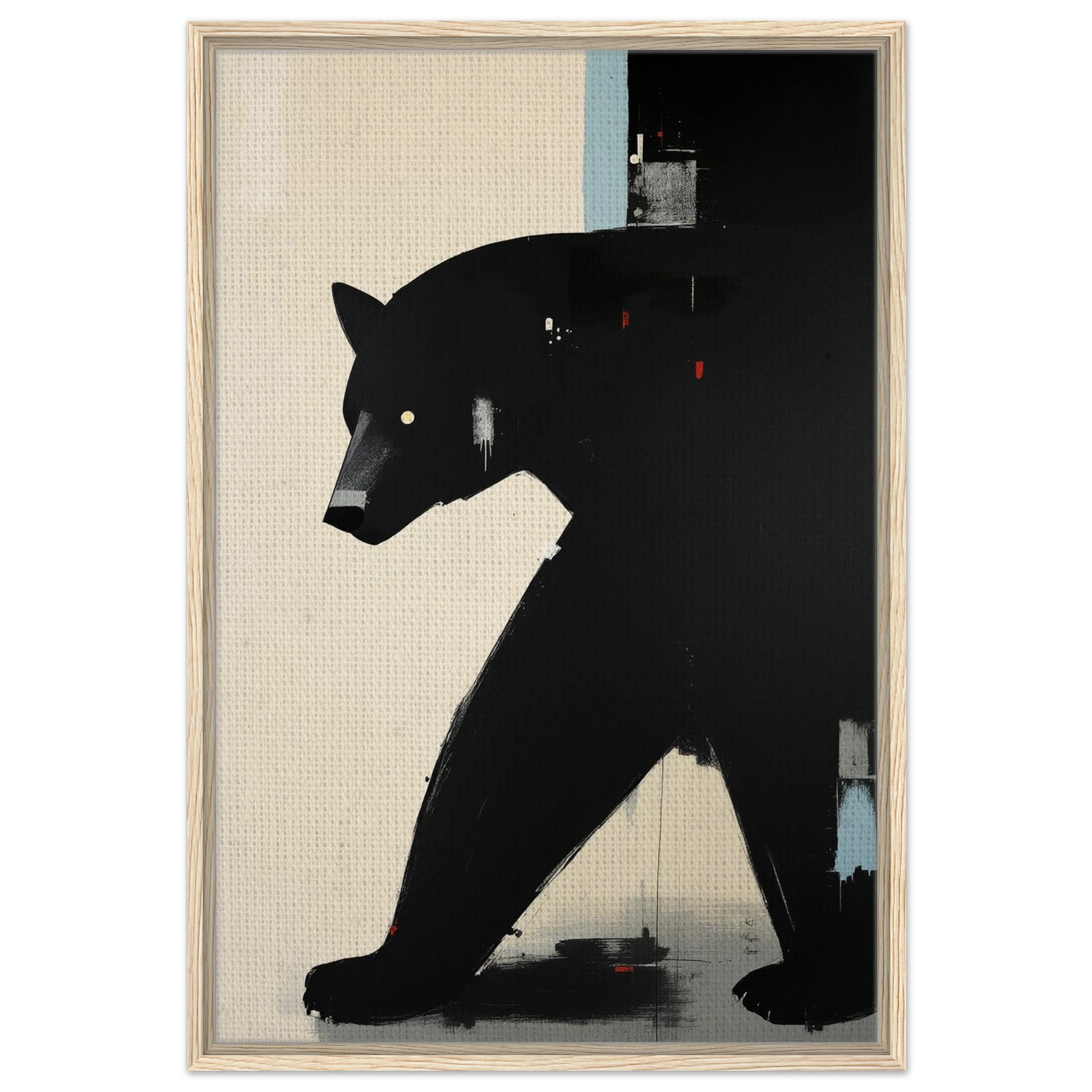 Minimalist Abstract Black Bear Art Poster Print Light Wood Frame 60x90 cm 24x36″ Framed Canvas