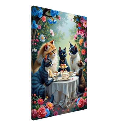 Lucky Cat Tea Party Botanical Art Print 60x90 cm 24x36″ Gallery Wrapped Canvas No Frame