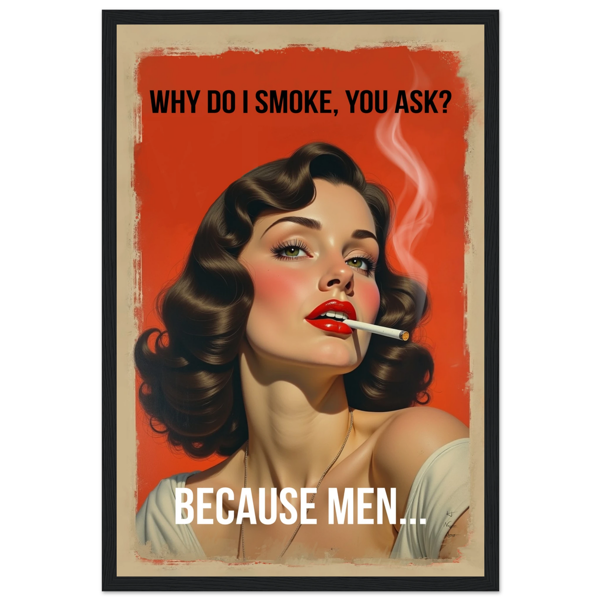 Retro Smoking Pin-Up Girl Art Print Black Wood Frame 30x45 cm 12x18″ Premium Matte Paper Wooden Framed Poster