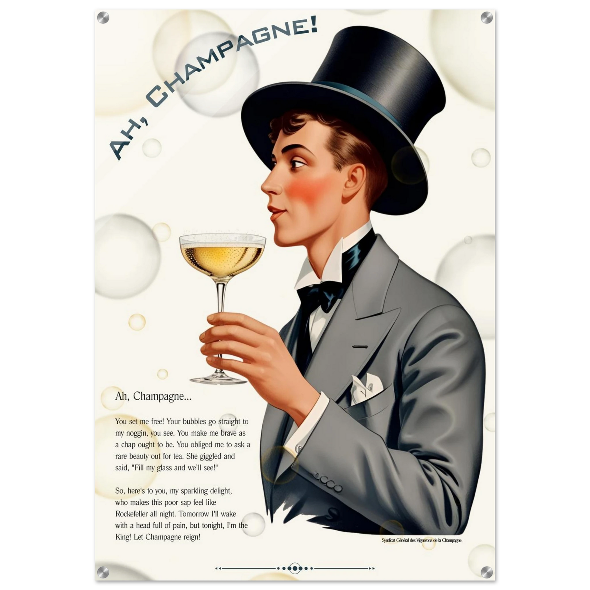 Art Deco Champagne Funny Poem Art Print 70x100 cm 28x40″ Acrylic Print -