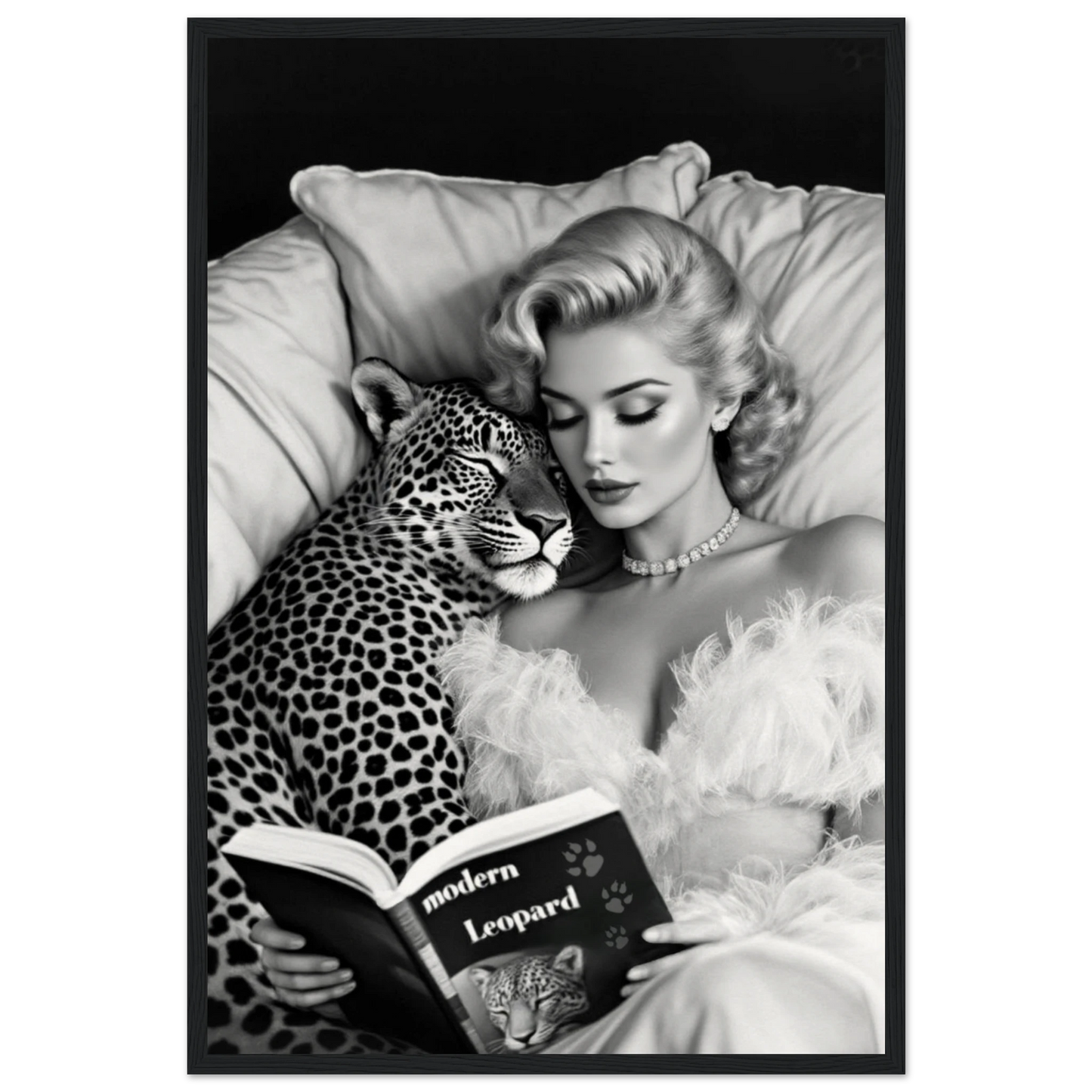 Hollywood Starlet Leopard Cat Art Print 40x60 cm 16x24″ Museum-Quality Matte Paper Wooden Framed Poster Black Wood Frame